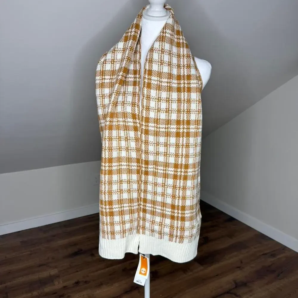 NWT Timberland brown white plaid knit scarf